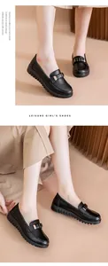 Detailed view of comfortable black women's flat loafers with anti-slip soft soles.