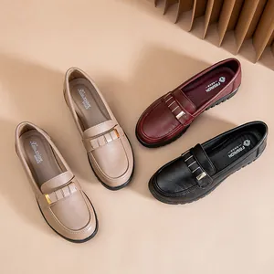 Women Soft Sole Flat Loafers Non-slip Comfortable Work Shoes Microfiber Leather Metal Buckle Slip-on Commuter Flats