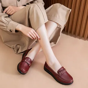 Comfortable soft sole non-slip women's loafers in burgundy for work or casual wear