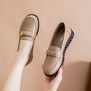 Comfortable soft-sole non-slip beige flat loafers for women daily work wear