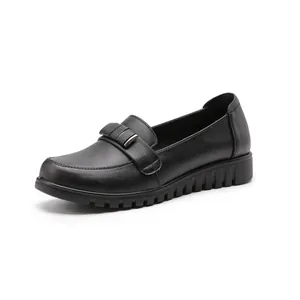 Comfortable women's black flat loafers with soft anti-slip sole for professional work use