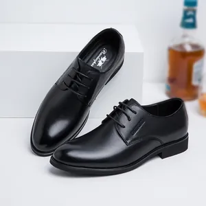 Chaussures Business Homme en Cuir Véritable Vachette Chaussures de Ville Formelles Lacets Bout Rond Respirant Travail
