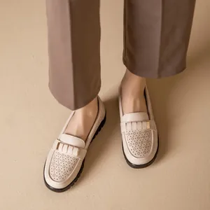 Women Casual Microfiber Breathable Hollow Sandals Soft Sole Comfort Loafers With Metal Decor Middle Aged Elderly Shoes