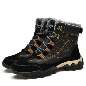 Durable men's outdoor winter snow boots featuring warm grey fur lining and anti-slip sole