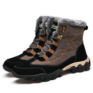 Warm men's winter snow boots featuring faux fur lining and non-slip sole for hiking