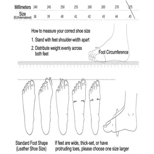 Comprehensive size chart and foot measurement guide for breathable men's sneakers