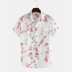 Men Hawaiian Floral Printed Short Sleeve Shirt Casual Loose Tropical Button Down Beach Vacation Top