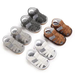 Sandalias de Verano para Bebé Niño Zapatos de Preaprendizaje Suela de Goma Blanda Cuero PU Tejido Zapatos Planos Transpirables
