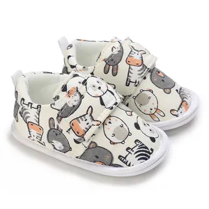 Chaussures de marche bébé à semelle souple avec motifs animaux et scratch facile