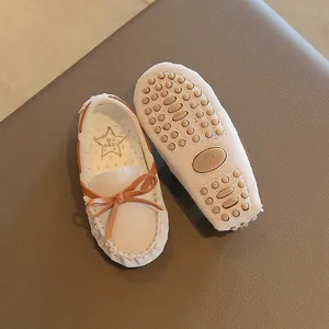 Toddler British style suede loafers with bow and anti-slip sole