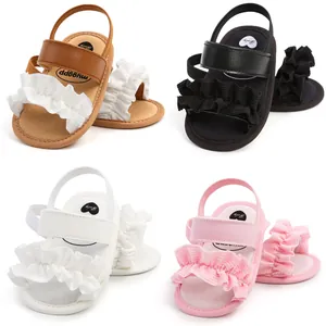 Baby Mädchen Rüschen Weiche Sohle Lauflern Sandalen Sommer Atmungsaktive Kunstleder Kleinkind Schuhe Mit Elastischem Riemen