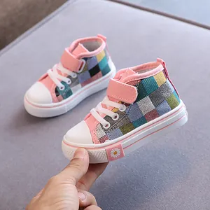 Scarpe di Tela a Quadri per Bambini Stile Britannico High Top Margherita Antiscivolo da Skate per Ragazzi Ragazze Sneaker Casual