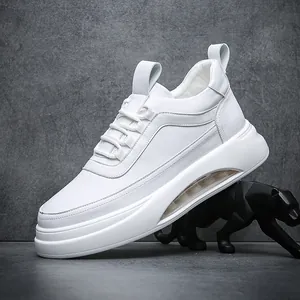 Zapatos Blancos de Moda para Hombre Microfibra con Cordones Zapatos de Skate Zapatillas Casual con Cámara de Aire Suela Blanda