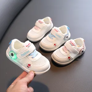 Zapatillas de Deporte para Niños Pequeños de Cuero Microfibra y Malla LED Luz Intermitente Zapatos Bebe Suela Blanda Transpirable