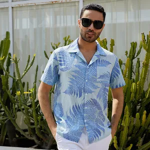 Camisa Casual de Manga Corta para Hombre con Estampado de Hojas Estilo Hawaiano de Playa Camisa de Poliéster Holgada con Bolsillo