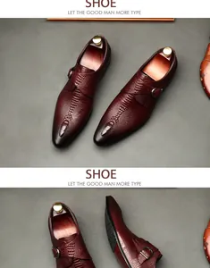 Detailed macro view of men's burgundy leather shoes with crocodile skin texture
