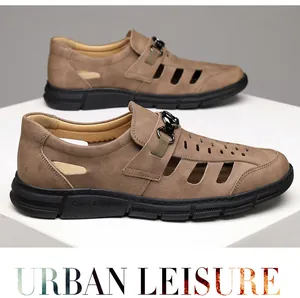 Seitenansicht brauner Leder-Lochschuhe mit Belüftungslöchern und Schnallendetails