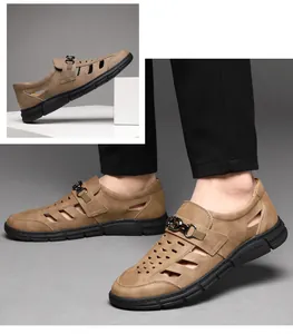 Detailansicht der braunen Leder-Outdoor-Freizeitschuhe für Herren mit Belüftungsschlitzen