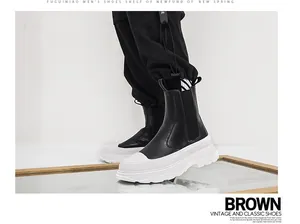 Stivali Chelsea da uomo in pelle nera con suola spessa bianca, calzature alla moda per look urban