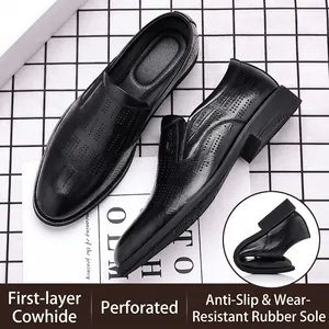 Premium top layer cowhide men's perforated business casual loafers with anti-slip rubber sole