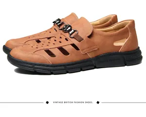 Atmungsaktive braune Leder-Freizeitschuhe für Herren mit Vintage-Schnallendetail