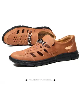 Detailansicht der atmungsaktiven braunen Herren-Freizeitschuhe aus Leder