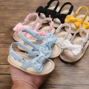 Detailed view of breathable baby girl sandals with cute eyelet bow design in multiple colors