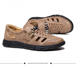 Atmungsaktive Herren Leder-Lochschuhe mit Vintage-Schnalle im britischen Stil