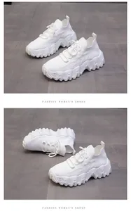 Dettagli laterali di scarpe sneaker platform bianche traspiranti in maglia da donna