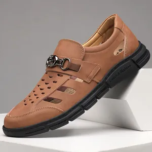 Herren Echtes Leder Hohl Freizeitschuhe Atmungsaktiv Outdoor Wandersandalen Mit Metallschnalle Dekoration Rutschfeste Weiche Sohle Schuhe