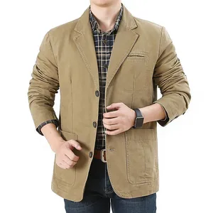 Klassischer khakifarbener Freizeit-Baumwollblazer für Herren, lockere Passform für Frühjahr