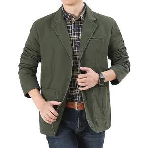 Lässiger Herren-Baumwollblazer in Armee-Grün mit lockerer Passform für Frühjahr/Herbst