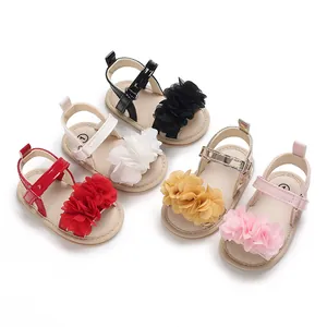Sandales d'été pour Bébé Fille en Cuir PU Avec Fleurs 3D Chaussures de Marche Semelle en Caoutchouc Antidérapante Sandales