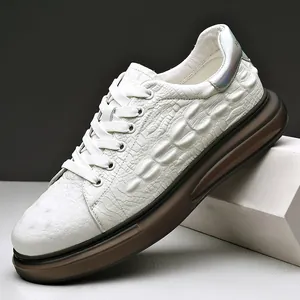 Herren Casual Rindsleder Geprägt Krokodilmuster Dicke Sohle Sneakers Mode Schnürschuhe Atmungsaktiv Leicht Herrenschuhe