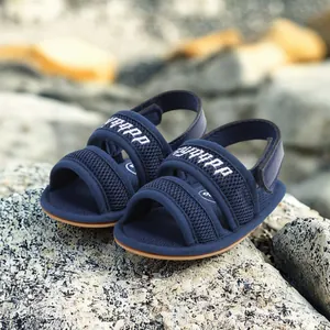 Breathable navy blue mesh baby sandals with soft soles for safe summer infant walking
