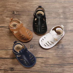 Sandalias de Verano para Bebé Niño Suela Blanda Antideslizante Transpirable Hueco Primeros Pasos Cuero PU Zapatos 0-1 Año