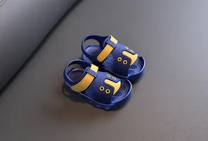 Blue and yellow baby walking sandals with non-slip soft soles for summer outdoor wear