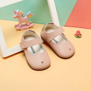 Elegant pink toddler girls' Mary Jane princess shoes with heart cutout and soft leather sole