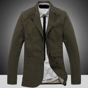 Blazer de Algodón Casual para Hombre Solapa de Muesca Cierre de Botones Chaqueta de Negocios Color Sólido Primavera Otoño Top Moda