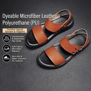 Men's Casual Microfiber Leather Sandals Summer Breathable Non-slip Beach Shoes Metal Studs Buckle Strap Footwear Dark Blue Black Brown
