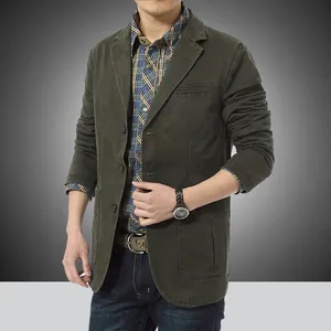 Chaqueta blazer informal de algodón verde oliva para hombre, estilo de negocios