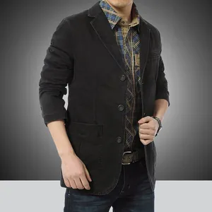 Chaqueta blazer casual de algodón negro para hombre, ideal para negocios y otoño