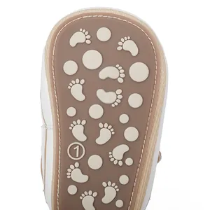Detail of non-slip sole for baby boy indoor walking shoes with cute patterns