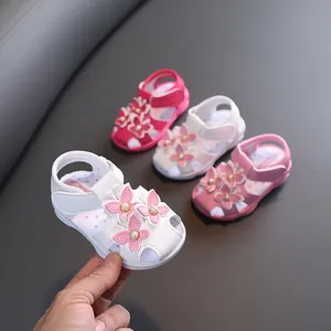 Sandales Couineur pour Bébé Fille Été Semelle Souple Antidérapant Chaussures Princesse Bout Fermé Papillon Perle PU Artificiel Chaussures Premiers Pas