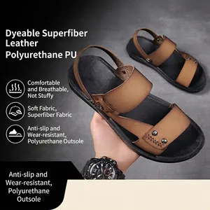 Sandales Décontractées en Cuir PU Microfibre pour Hommes Pantoufles de Plage Été Respirantes Antidérapantes Résistantes à l'usure Boucle Rivet Chaussures d'Extérieur