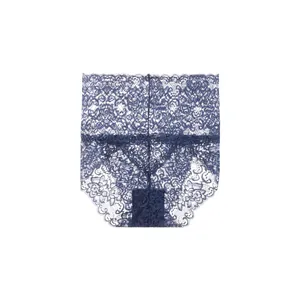 Elegant high-waisted floral lace panties for women in deep blue, seamless and sexy style.