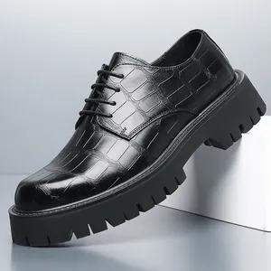 Zapatos de Vestir para Hombre de Cuero Regenerado Estilo Británico Patrón de Cocodrilo Suela Gruesa Punta Redonda Cordones Zapatos de Negocios