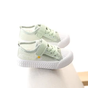 Zapatos de Lona de Malla Transpirables de Verano para Niños Pequeños Estilo Coreano Bordado de Margarita Zapatillas de Caminar Casuales