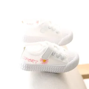 Zapatillas de lona de malla blanca para niños con bordado de margarita para bebés niños