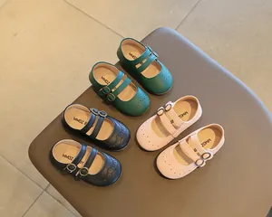 Variety of colors for girls' British style Mary Jane shoes with elegant brogue detail